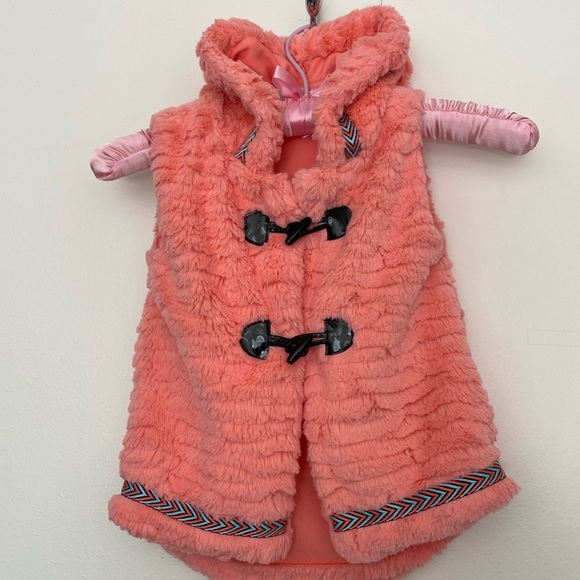 NEW Little Lass Girls Furry Vest Hoodie Size 4T Toddler Orange - Picture 1 of 7